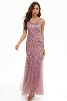 Load image into Gallery viewer, Leaves Sequins Tulle Long Formal Dress