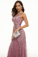 Load image into Gallery viewer, Leaves Sequins Tulle Long Formal Dress