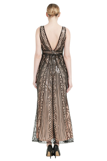 Sequin V-neck Midi 1920s Flapper Dress