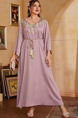 Plus Size Grey Pink Mother of The Bride Dress with Long Sleeves