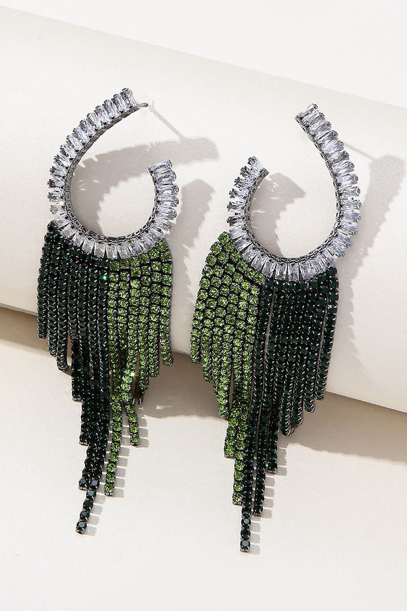 Load image into Gallery viewer, Rhinestones Green Tassel Earrings