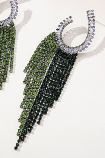 Rhinestones Green Tassel Earrings