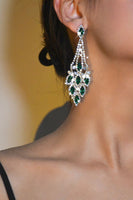 Load image into Gallery viewer, Green Rhinestones Long Earrings