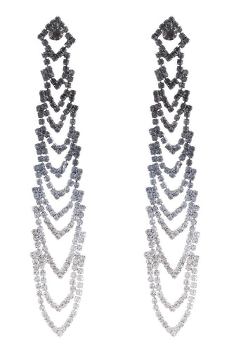 Grey Rhinestones Tassel Long Earrings