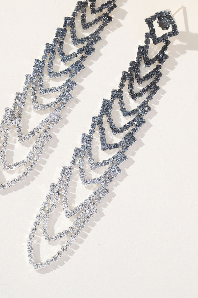 Load image into Gallery viewer, Grey Rhinestones Tassel Long Earrings