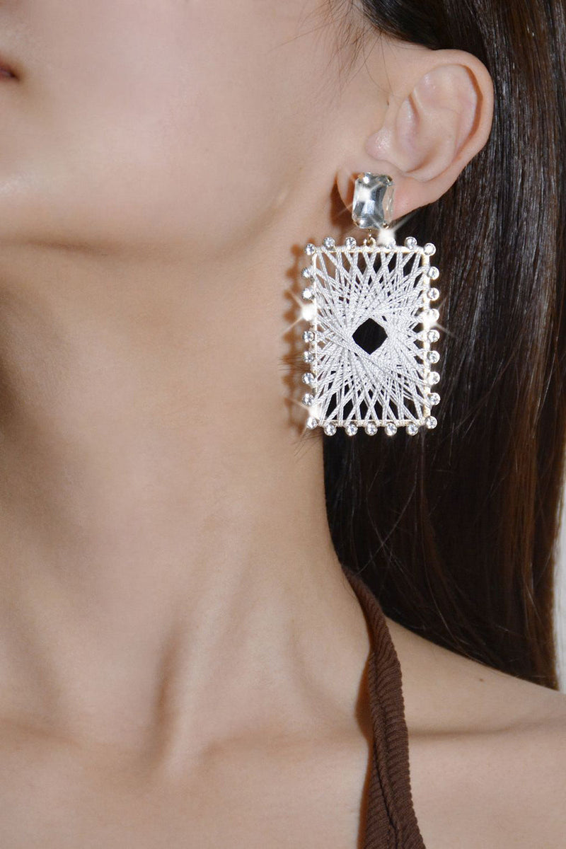 Load image into Gallery viewer, Rhinestones Square Braided Earrings