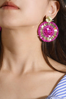 Alloy Rhinestones Fuchsia Round Earrings