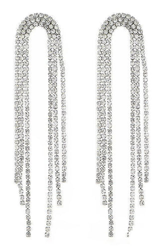 Silver Tassel Rhinestones Earrings