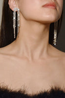 Load image into Gallery viewer, Silver Tassel Rhinestones Earrings