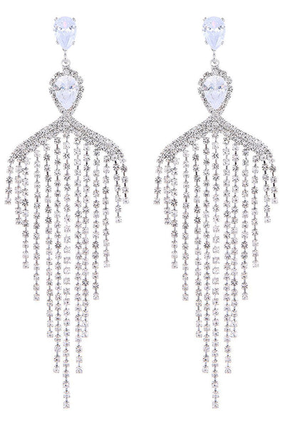 Silver Zircon Tassel Rhinestones Earrings