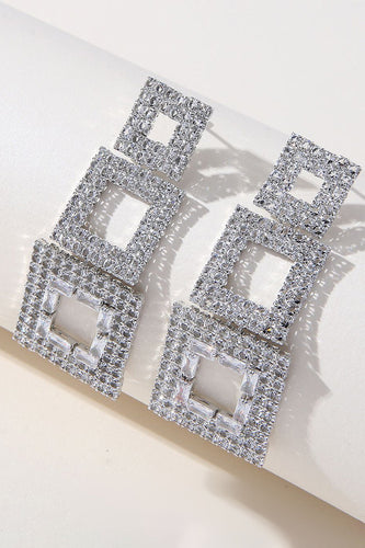 Rhinestones Geometric Patchwork Square Earrings