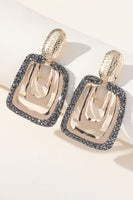 Load image into Gallery viewer, Square Golden Rhinestones Dangle Earrings