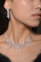 Load image into Gallery viewer, Silver Rhinestone Drop Bridal Earrings Necklace Set