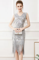 Load image into Gallery viewer, Fringes Glitter Flapper Dress with Sleeveless