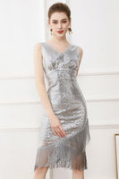 Load image into Gallery viewer, Sequins Glitter Black 1920s Dress with Fringes