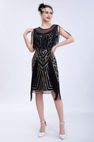 Load image into Gallery viewer, Black Glitter Sequins Flapper Dress with Fringes