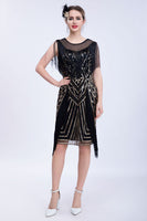Load image into Gallery viewer, Black Glitter Sequins Flapper Dress with Fringes