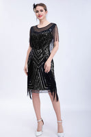 Load image into Gallery viewer, Black Glitter Sequins Flapper Dress with Fringes