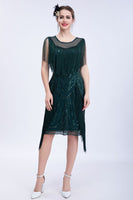 Load image into Gallery viewer, Black Glitter Sequins Flapper Dress with Fringes