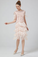 Load image into Gallery viewer, Blush Sequins 1920s Dress with Fringes