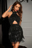 Load image into Gallery viewer, Sparkly Black Sequins Cocktail Party Dress with Fringes