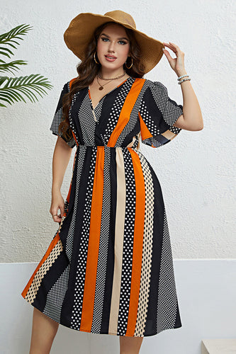 Plus Size V Neck Black Summer Dress With Short Sleeves