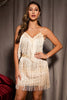 Load image into Gallery viewer, Spaghetti Straps Champange Semi Formal Dress with Fringes