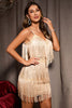 Load image into Gallery viewer, Spaghetti Straps Champange Semi Formal Dress with Fringes