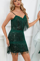 Load image into Gallery viewer, Spaghetti Straps Champange Semi Formal Dress with Fringes