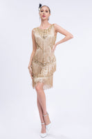 Load image into Gallery viewer, Black Sequins Gatsby Fringed Flapper Dress