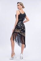 Load image into Gallery viewer, Black Beaded Roaring 20s Gatsby Fringed Flapper Dress