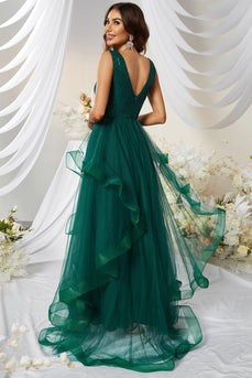 A-Line Sleeveless Dark Green Long Formal Dress