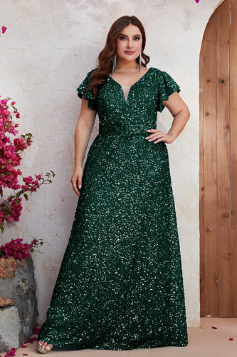 Sparkly Plus Size Sequins Long Formal Dress with Ruffles