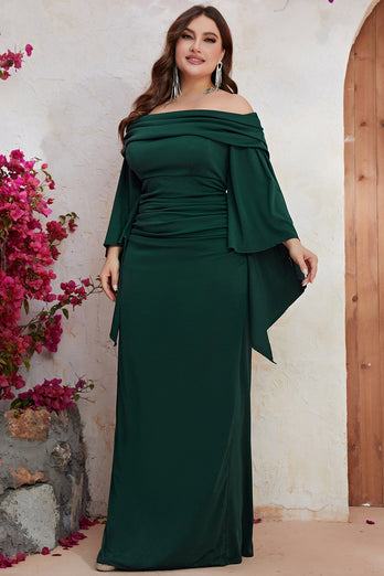 Off The Shoulder Long Sleeves Dark Green Formal Dress
