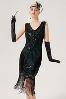 Load image into Gallery viewer, Sparkly Black Flapper Dress With Fringes
