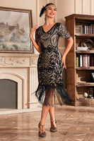 Load image into Gallery viewer, Red V Neck Fringe 1920s Gatsby Dress With Sequins