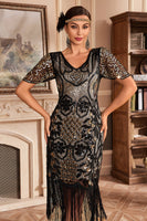Load image into Gallery viewer, Red V Neck Fringe 1920s Gatsby Dress With Sequins