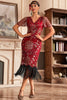 Load image into Gallery viewer, Black Champange V Neck Fringe 1920s Gatsby Dress With Sequins