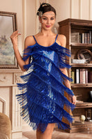 Load image into Gallery viewer, Grey Spaghetti Straps Fringed Roaring 20s Great Gatsby Dress