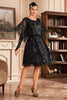 Load image into Gallery viewer, Batwing Sleeves Black Sequins 1920s Dress