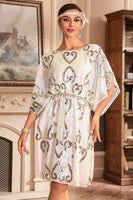 Load image into Gallery viewer, White Sparkly Batwing 1920s Dress with Sequins
