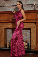 Load image into Gallery viewer, Burgundy One Shoulder Sparkly Long Party Dress With Slit