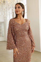 Load image into Gallery viewer, Burgundy Sparkly Sequin Mermaid Long Holiday Dress