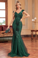 Load image into Gallery viewer, Dark Green Mermaid Sequins Formal Dress