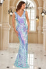 Load image into Gallery viewer, Glitter Blue Sheath Formal Dress with Slit