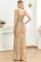 Load image into Gallery viewer, Beading Golden Sheath Formal Dress with V-neck