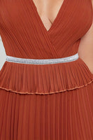 Load image into Gallery viewer, A-Line Deep V-Neck Pleated Brick Red Prom Dress With Beading