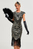 Load image into Gallery viewer, Sparkly Black Beaded Fringed 1920s Gatsby Dress