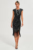 Load image into Gallery viewer, Sparkly Black Beaded Fringed 1920s Gatsby Dress