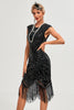 Load image into Gallery viewer, Sparkly Black Beaded Fringed 1920s Gatsby Dress